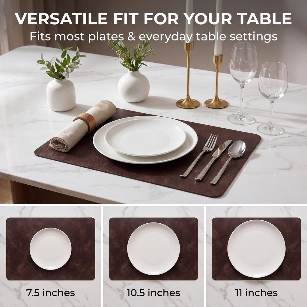 Fall Placemats Set of 6, Heat Resistant Faux Leather, Coffee