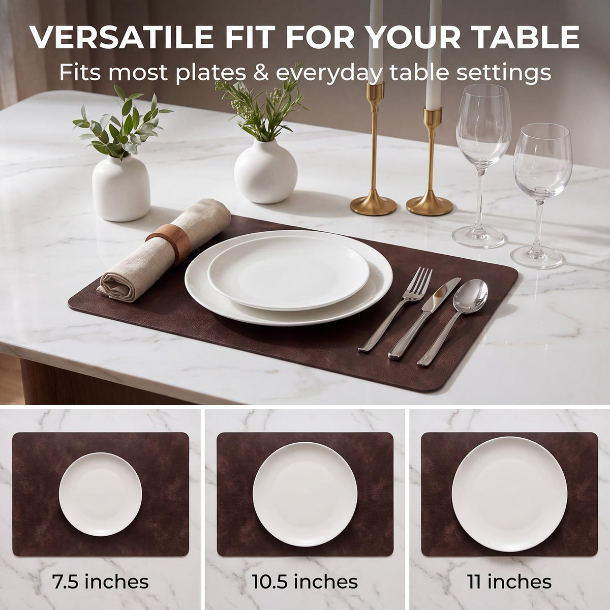Fall Placemats Set of 6, Heat Resistant Faux Leather, Coffee
