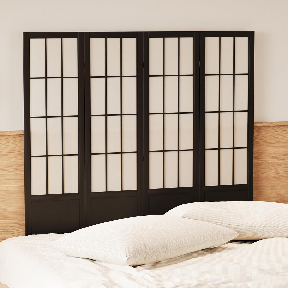 Room Divider, 66.9Inch Tall Japanese Shoji Style Folding Wood Screen with Double Hinges Bedroom Hotel Decoration