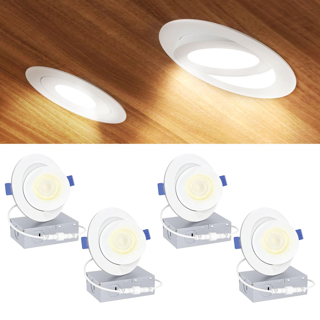 4 Inch Gimbal LED Recessed Light, 5CCT, 9W, 900LM, 4 Pack