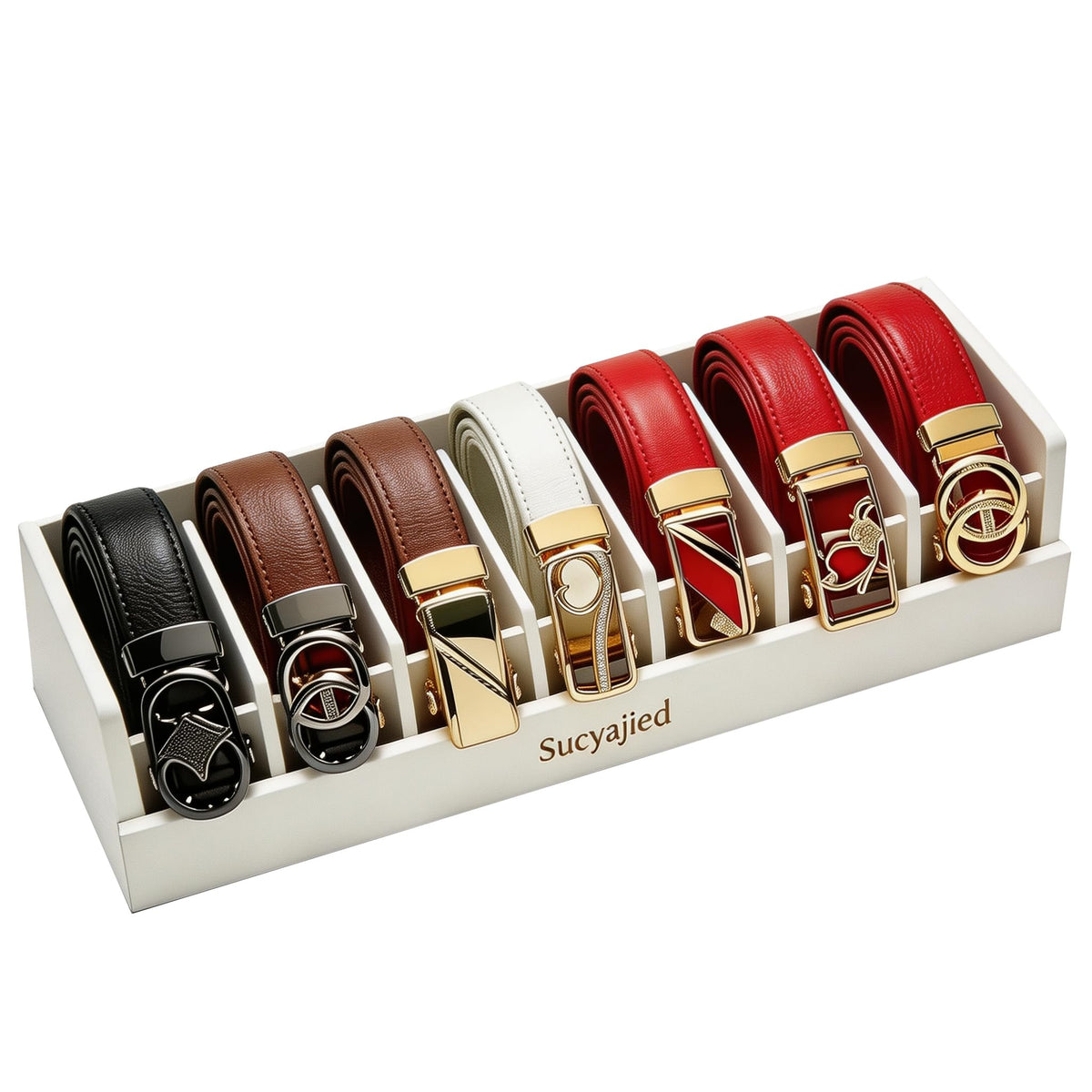 Belt Organizer, 7 Compartments Belt Organizer for Closet and Drawer, Bamboo Tie and Belt Storage Case, Belt Holder
