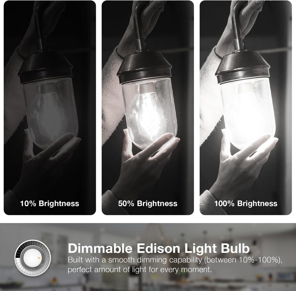 12 Pack Vintage LED Edison Bulbs, E26 Led Bulb 60W Equivalent, Dimmable Led Light Bulbs, High Brightness 800 LM