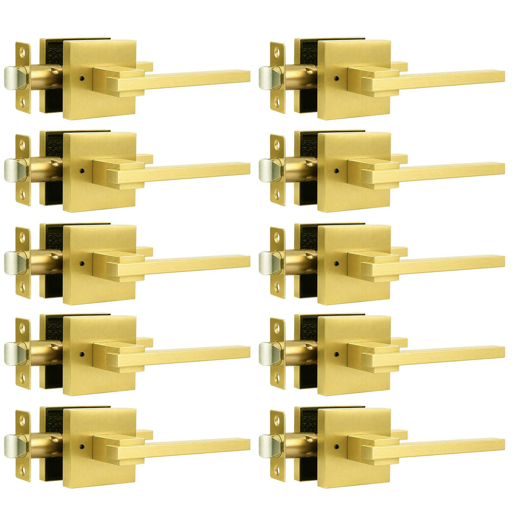 10 Pack Gold Privacy Door Handles Square Keyless Door Lever, Interior Door Handle , Modern Door Handle Sets Stainless