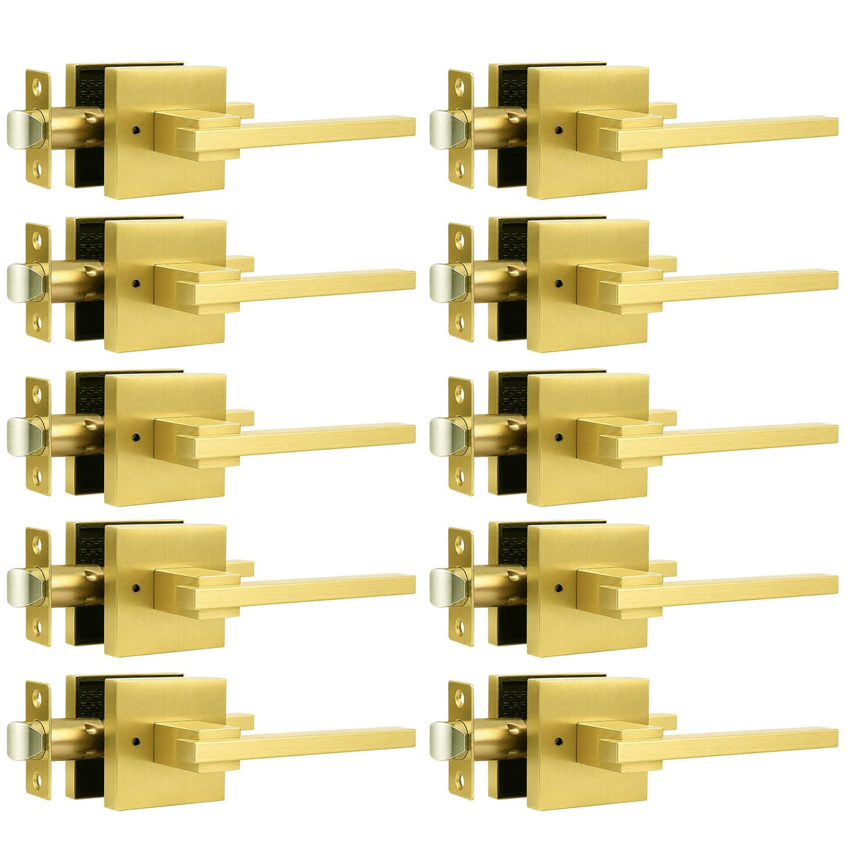 10 Pack Gold Privacy Door Handles Square Keyless Door Lever, Interior Door Handle , Modern Door Handle Sets Stainless