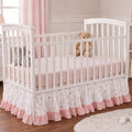 Pink Crib Skirt for Baby Girls Boys, 100% Washed Cotton Bed Skirt