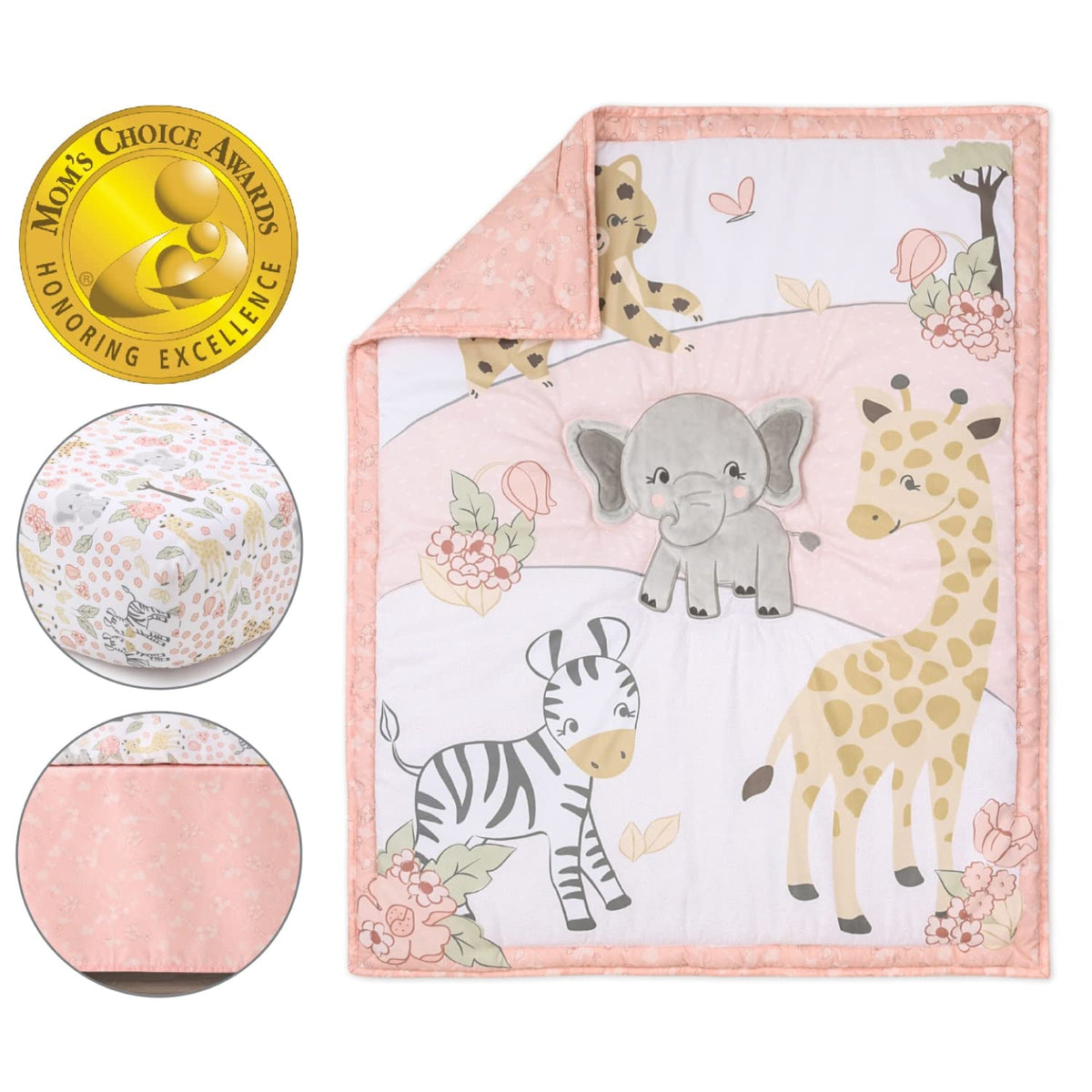 3 Piece Baby Crib Bedding Set for Girls - Newborn, Infant & Toddler Nursery Bed Set Decor with Fitted Crib Sheet