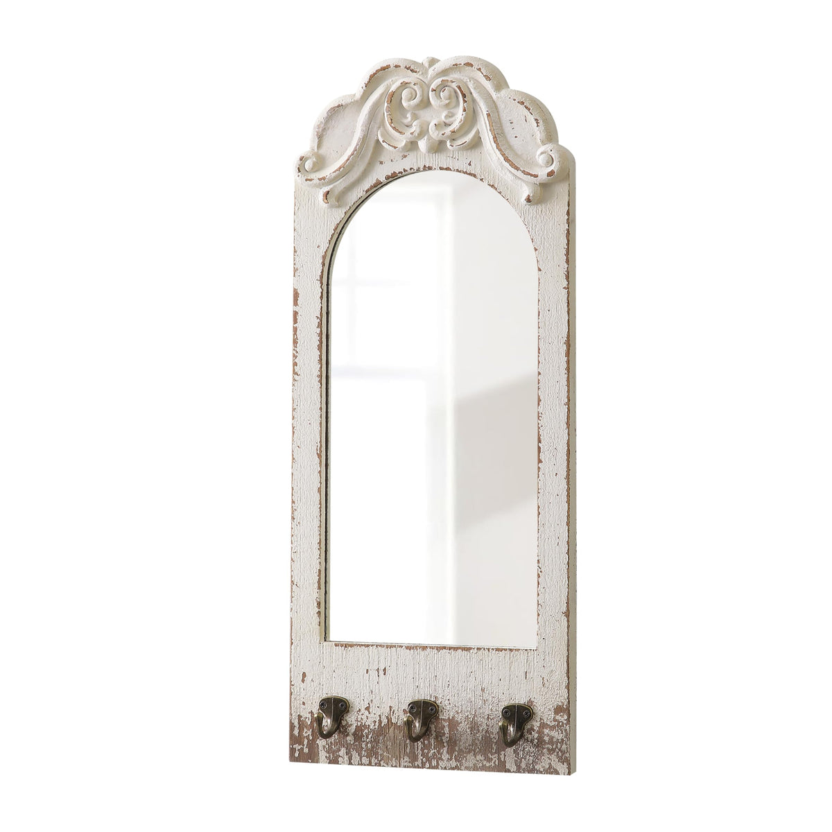 Farmhouse Entryway Mirror with 3 Hooks, 26 X 10 Inch