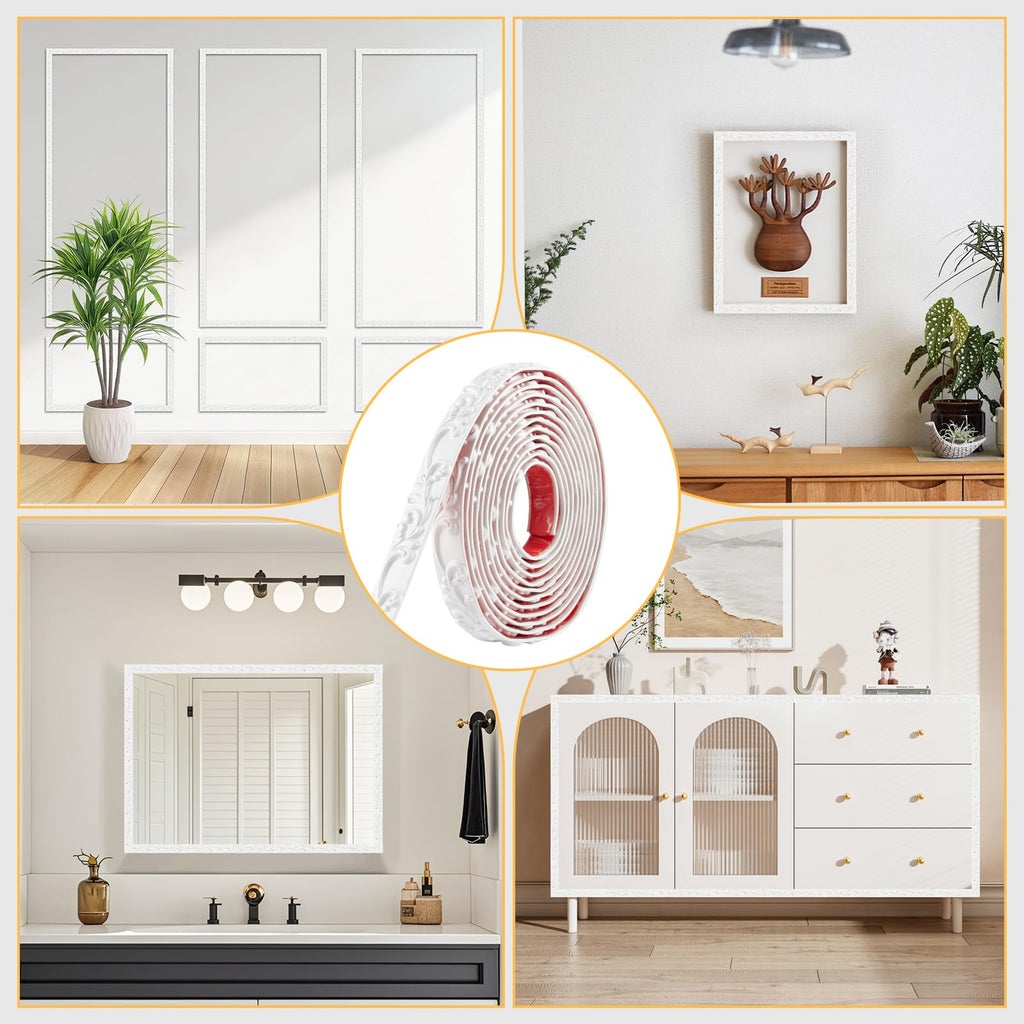 16.4FT x 1.02'' White Peel and Stick Crown Molding Trim - Flexible Decorative Mirror Frame Border, Self-Adhesive