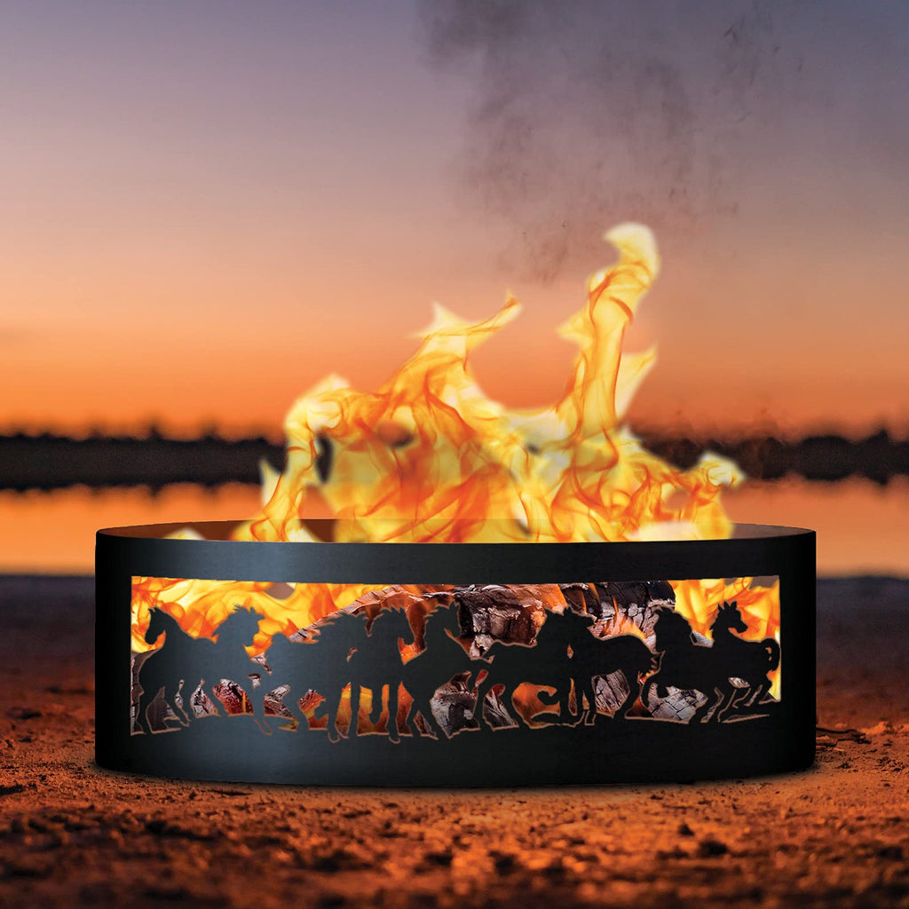 Mustangs Unpainted 12 in. Tall 37 in. Diameter Outdoor Fire Ring with Fire Poker - 37 x 37 x 12 in.