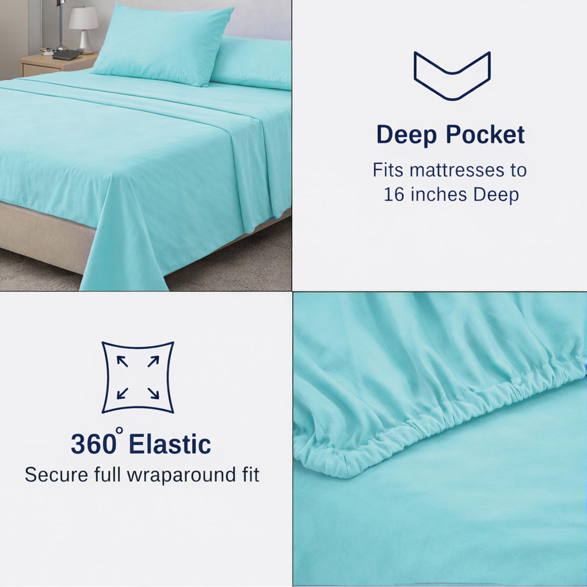 Percale Cotton Sheet Set Twin Size, 3‐Piece, 100% Combed Cotton Sheets, Crisp & Cool, 15 in Deep‐Pocket Fitted Sheet