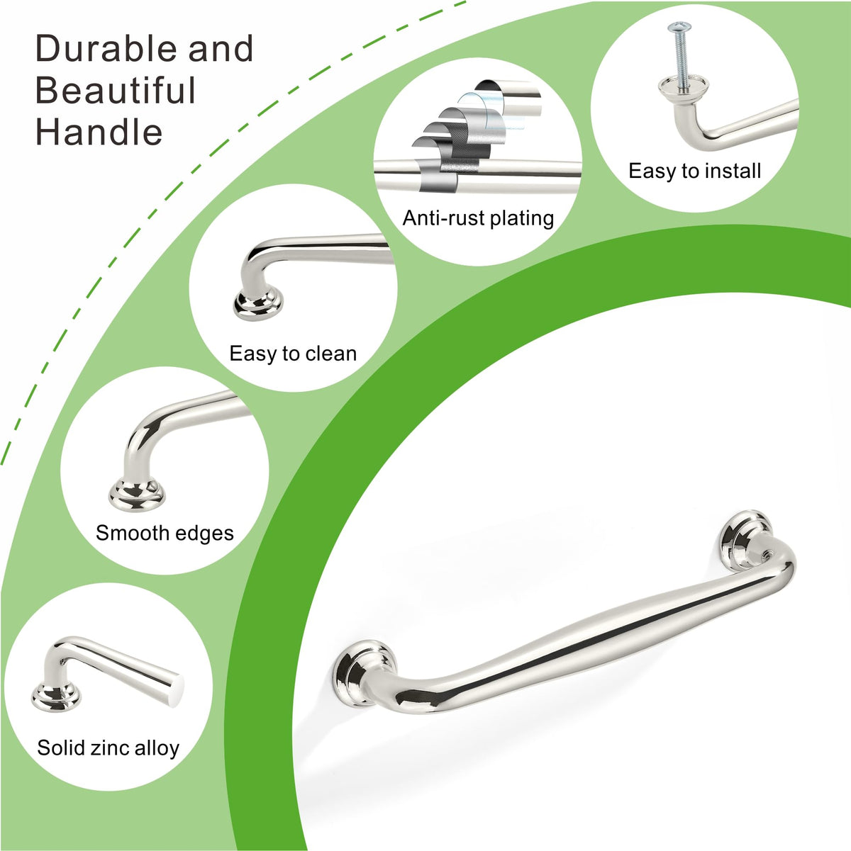 5 Pack Cabinet Handles-10/254mm Screw Spacing Polished Nickel Furniture Hardware Handles Cabinets Bedroom Dresser