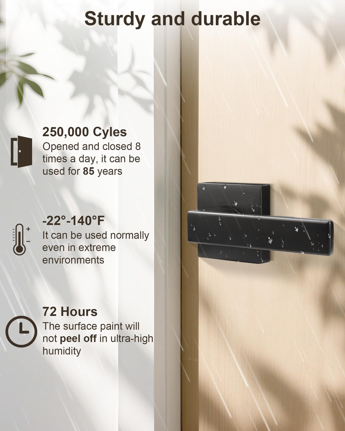 3 Pack Passage Door Handle in Matte Black,Interior Closet Door Knobs ,Non-Locking Keyless Modern Door Lever