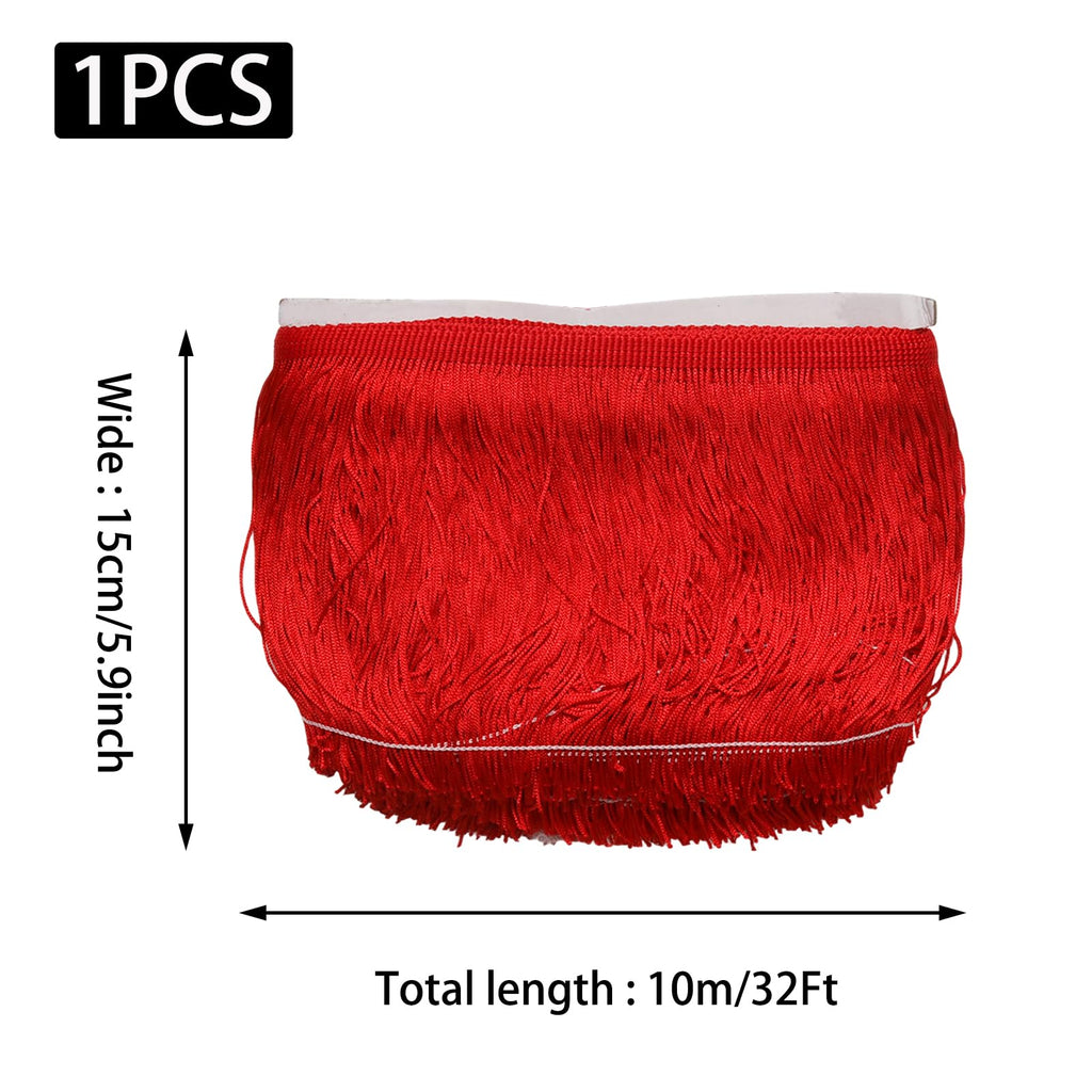 Red Chainette Fringe Trim, 11 Yards x 6 Inch Tassel Sewing Trim