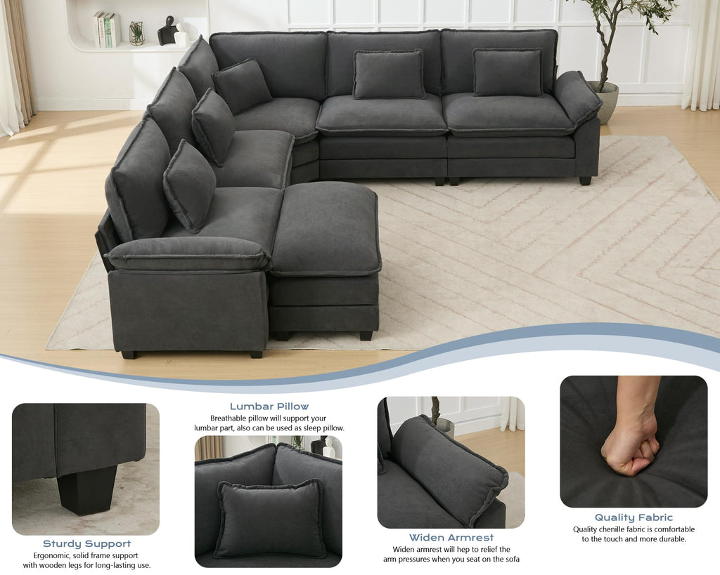 116" Oversized Modular Sectional Sofa U-Shaped Corner Cloud Couch with Ottoman, Convertible Deep Seat Velvet Couch