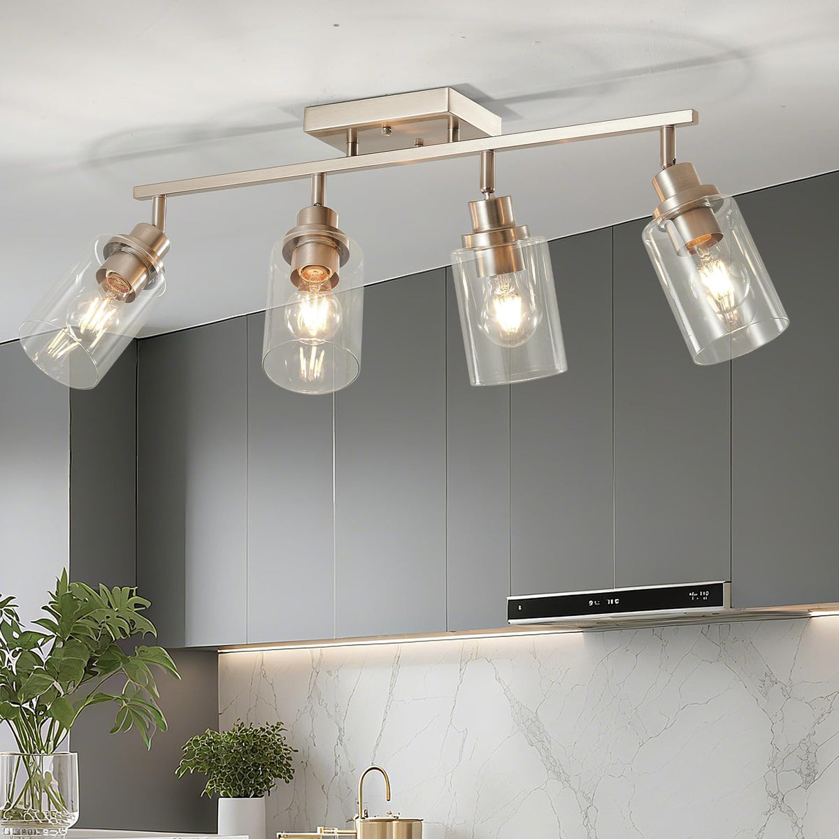 Brushed Nickel Track Lighting Kit with Clear Glass, Modern Track Light Fixtures Flush Ceiling Mounted
