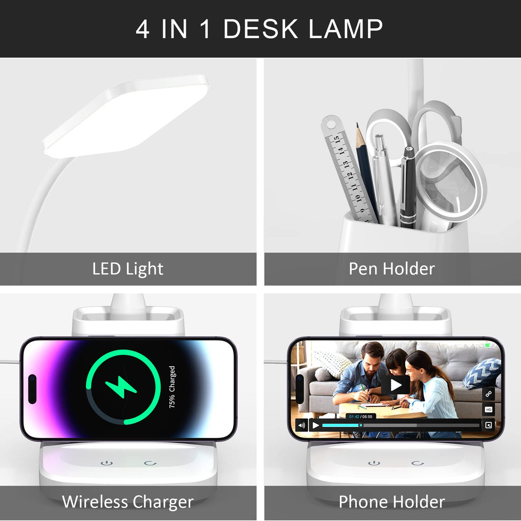 LED Desk Lamp with Wireless Charger, White