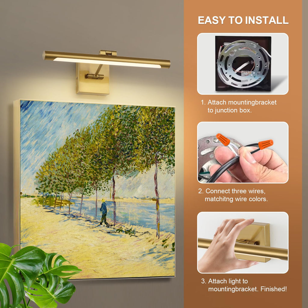 LED Picture Light Fixtures 16.54 Inches, Modern Metal Artwork Wall Lamps with Single Swing Arm, 7W (50W Eqv.)