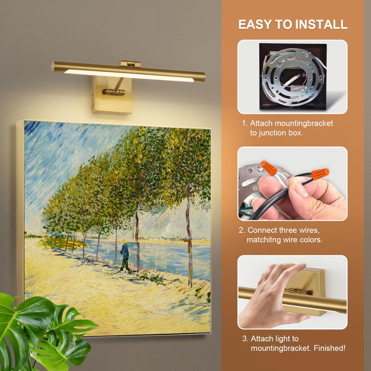 LED Picture Light Fixtures 16.54 Inches, Modern Metal Artwork Wall Lamps with Single Swing Arm, 7W (50W Eqv.)