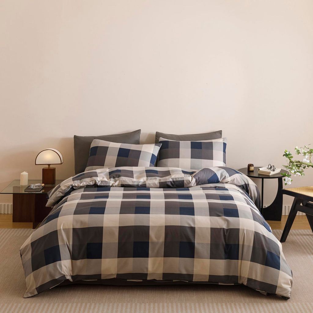 Blue Plaid Comforter Set 3 Pieces Tartan Buffalo Bedding