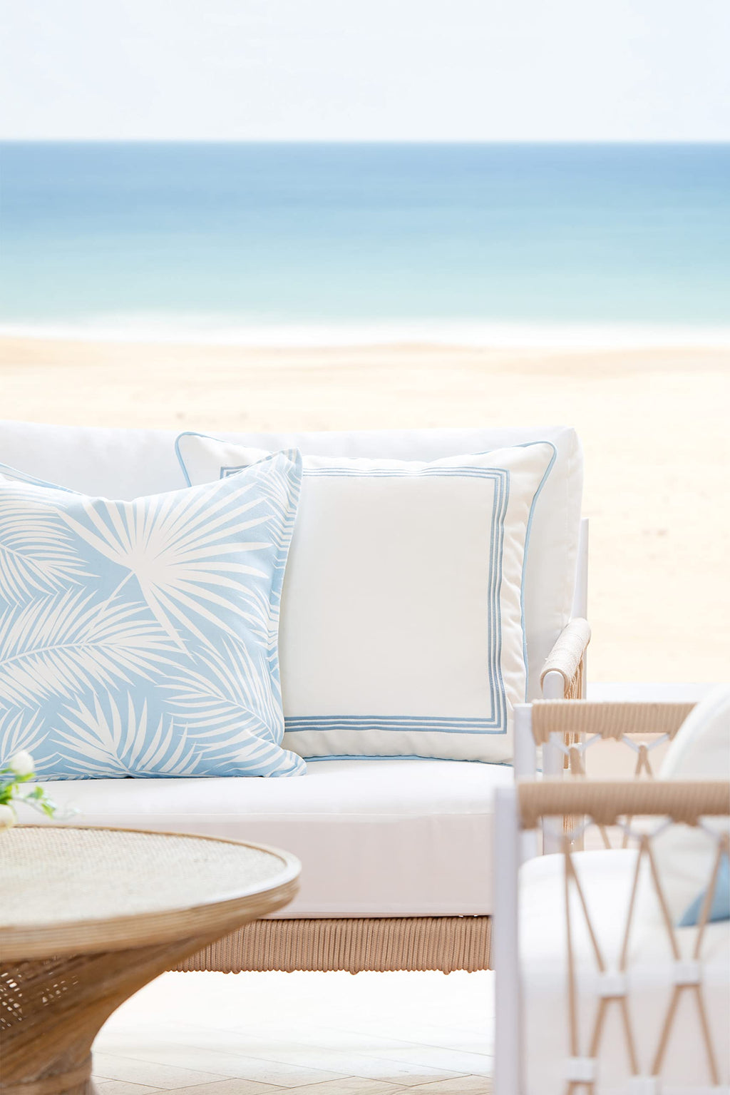 Coastal Hampton Style Patio Indoor Outdoor Pillow Cover Only, 20"x20" Water Resistant for Backyard, Couch, Baby Blue