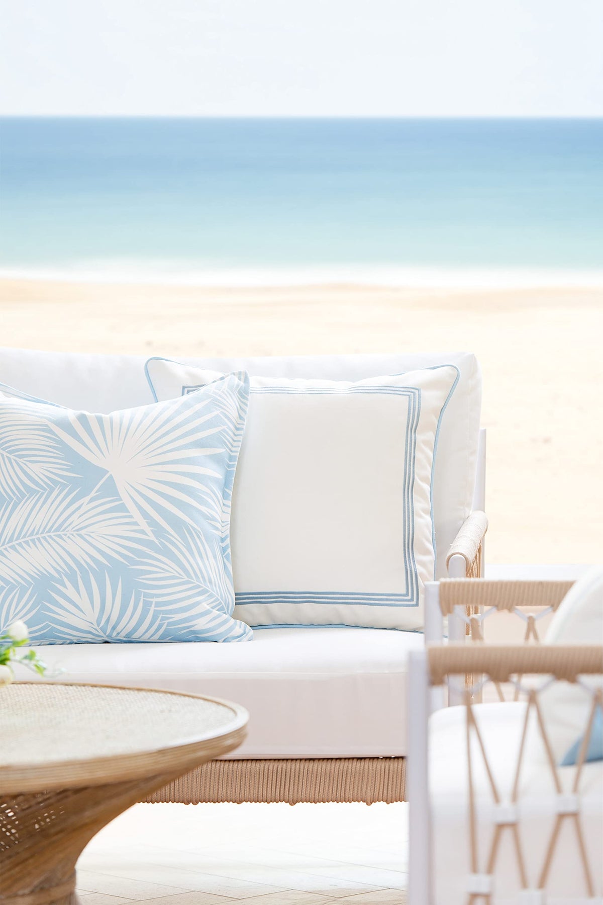 Coastal Hampton Style Patio Indoor Outdoor Pillow Cover Only, 20"x20" Water Resistant for Backyard, Couch, Baby Blue