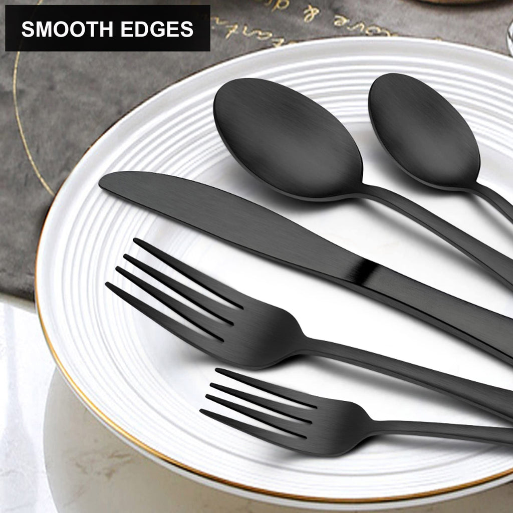 40 Piece Matte Black Silverware Set, Stainless Steel Black Flatware Cutlery Set for 8, Fancy Kitchen Utensil