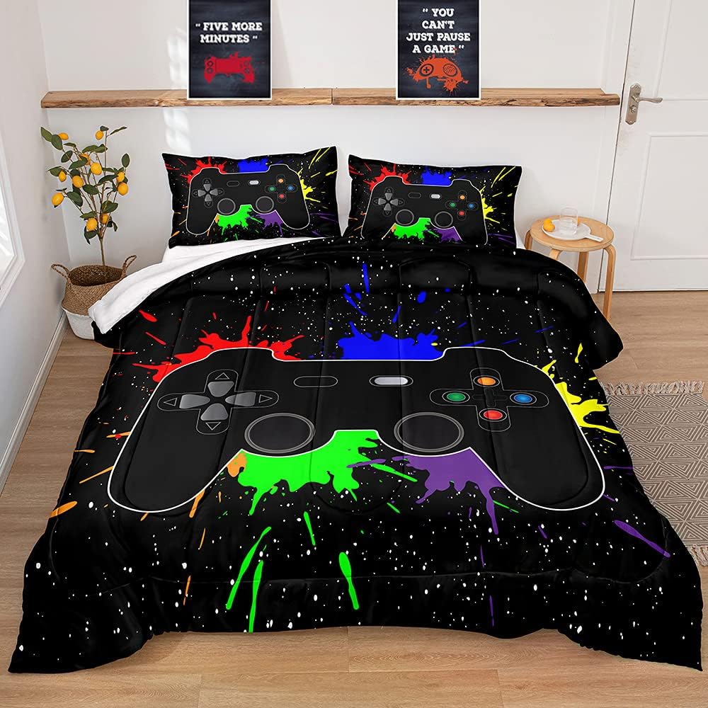Gaming Comforter Set for Kids, Down Alternative Comforter for All Season, Gamer Home Decor (Comforter-Game27, Full)