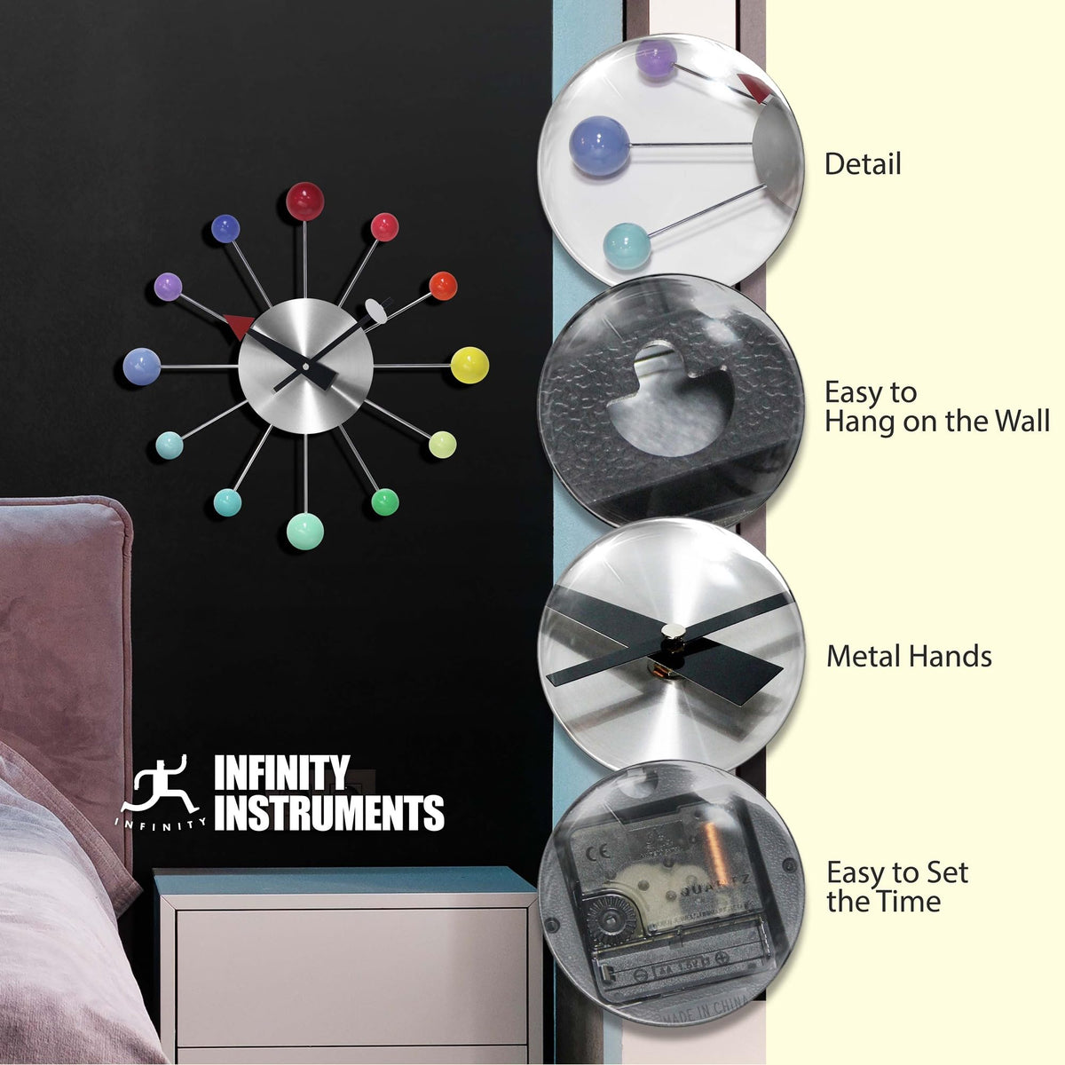 Inspired Nelson Style LTD. Orb Spoke Starburst Wall Clock, Rainbow, 15"
