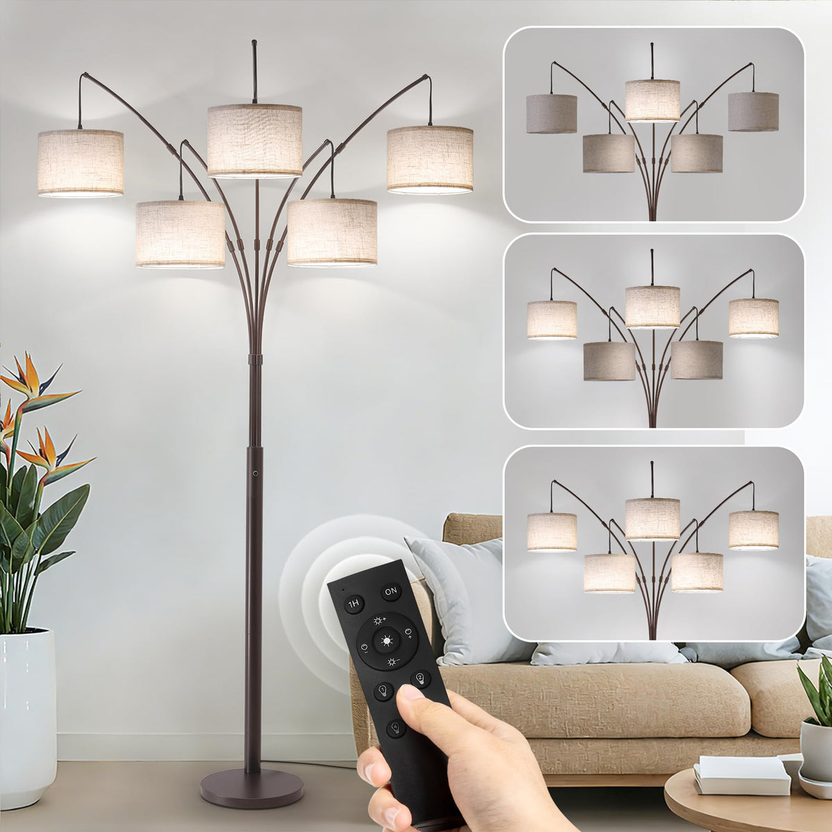 Dimmable Floor Lamp - Arc Floor Lamps, 4000LM Super Bright Modern Tall Standing Lamp with Black Shades & Heavy Base
