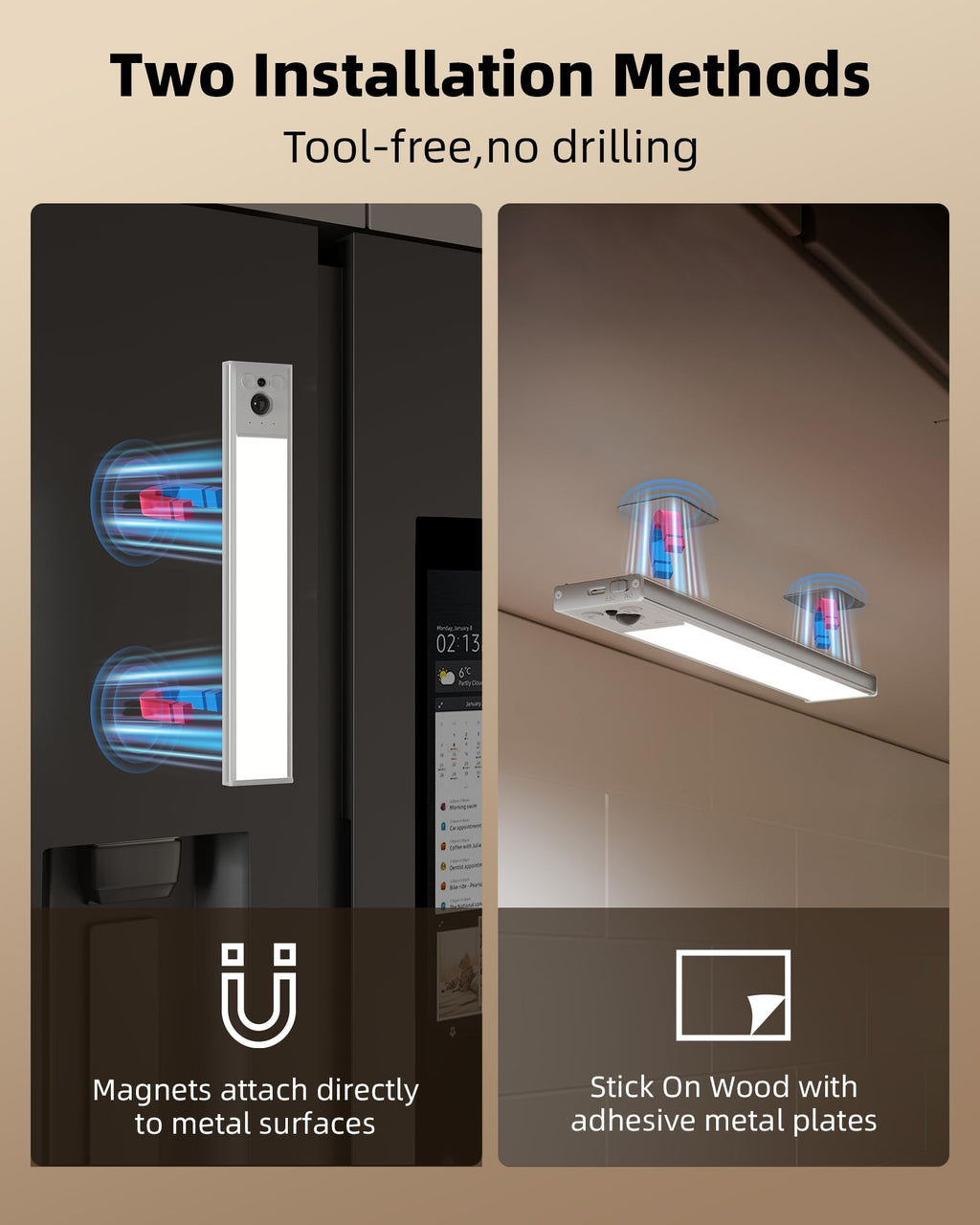 10inch Under Cabinet Lighting, 2400mAh Rechargeable Motion Sensor Light, Magnetic Closet Lights with Dimmable