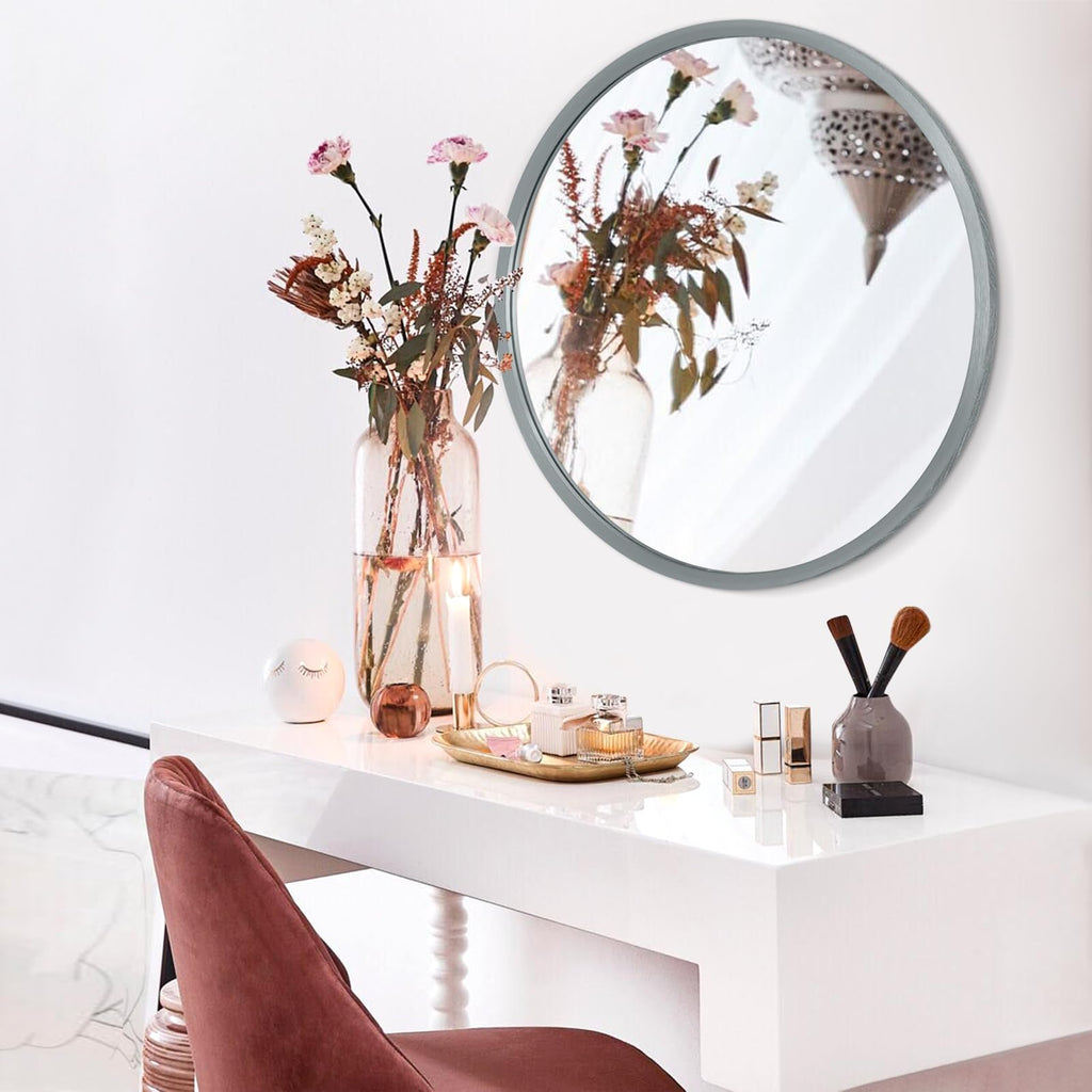 AOAOPQMirror for Wall Metal Framed Round Mirrors Matte 24 inch Deep Grey Large Aluminum Tempered Glass Modern for