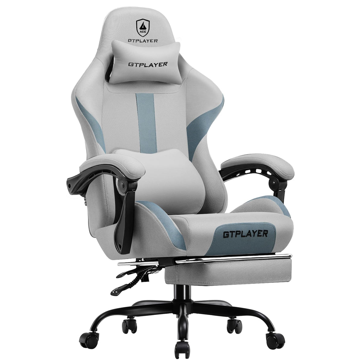 Gaming Chair with Foot Rest & Pocket Spring Cushion, Ergonomic High Back Computer Desk Chair with Headrest & Lumbar