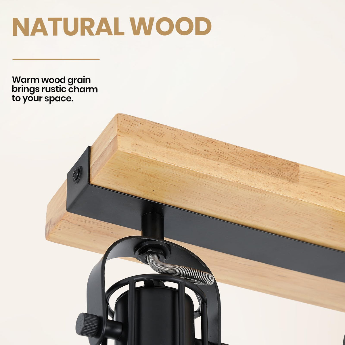 Farmhouse Wood Track Lighting Fixture with Adjustable Heads