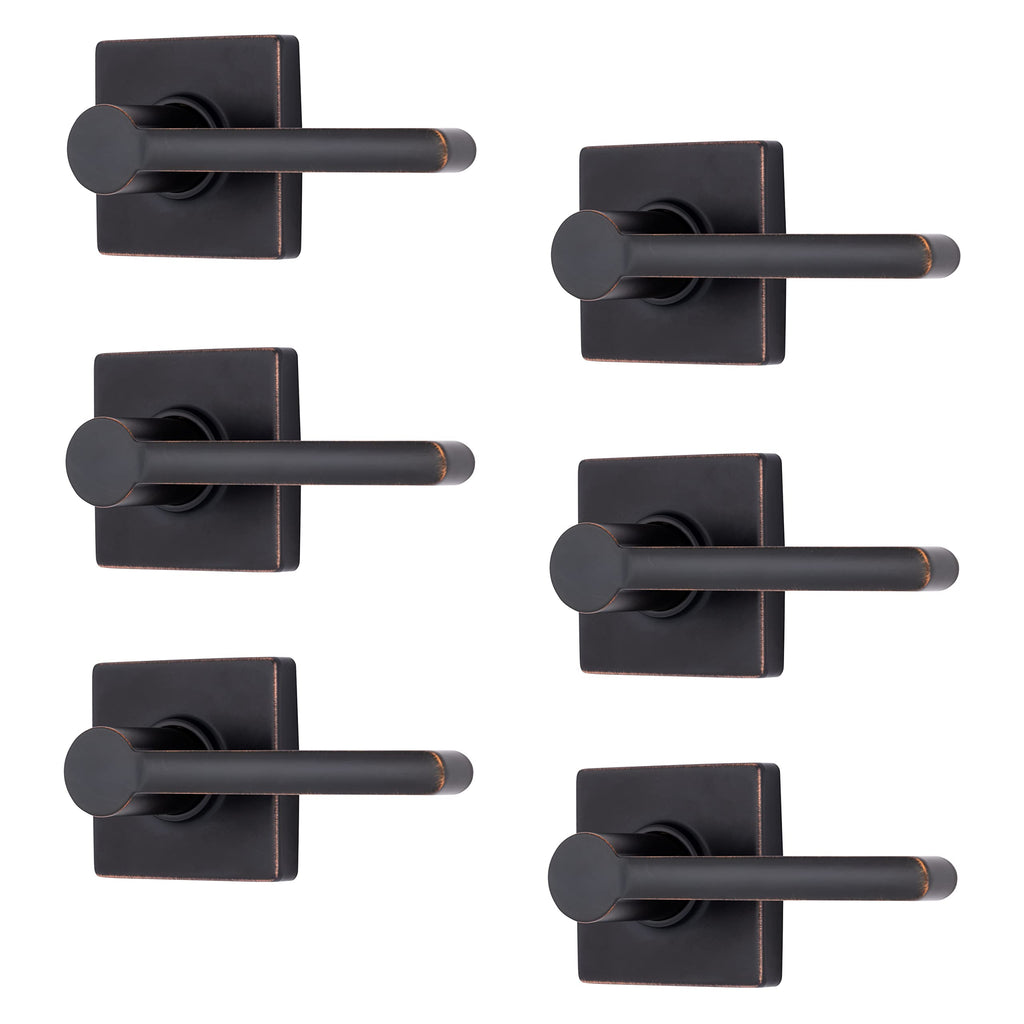 6-Pack Tuscan Bronze Contemporary Interior Passage Straight Door Lever - Keyless Oil Rubbed Bronze Finish Non-Locking