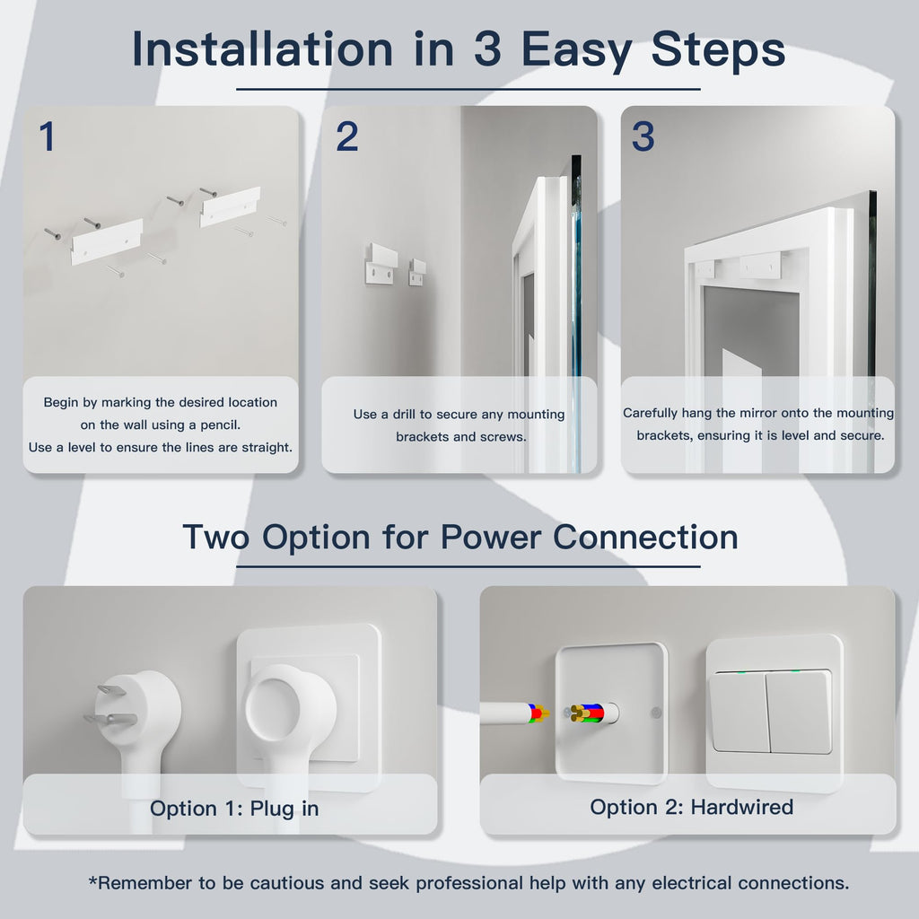 36x28 LED Bathroom Mirror, Wall Mounted Vanity Mirror, Dimmable