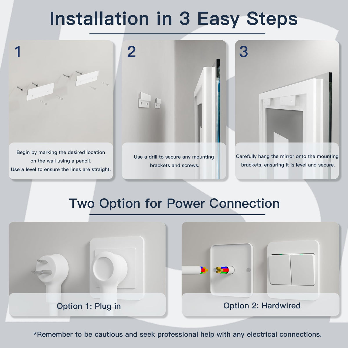 36x28 LED Bathroom Mirror, Wall Mounted Vanity Mirror, Dimmable