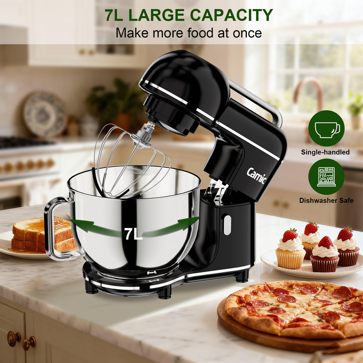 7.45 QT Tilt-Head Stand Mixer, Electric Mixer for Baking (Black)