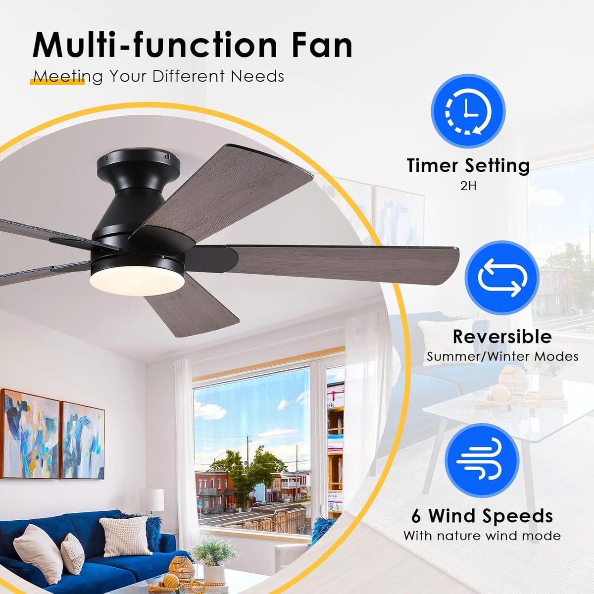 52" Brown Indoor/Outdoor Flush Mount Ceiling Fan with Light & Remote