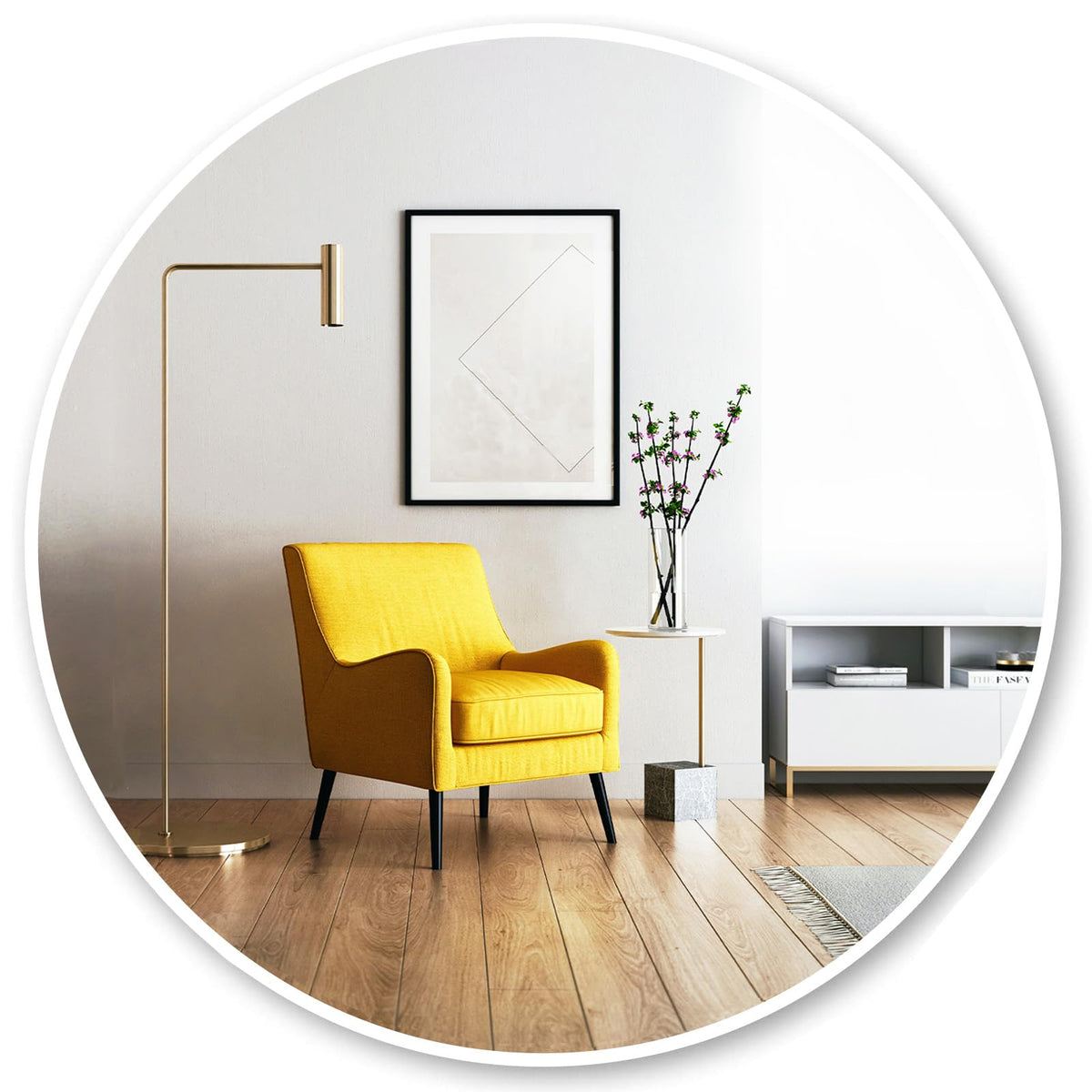 Round Mirror, 24 inch White Circle Mirror, White Metal Frame Circular