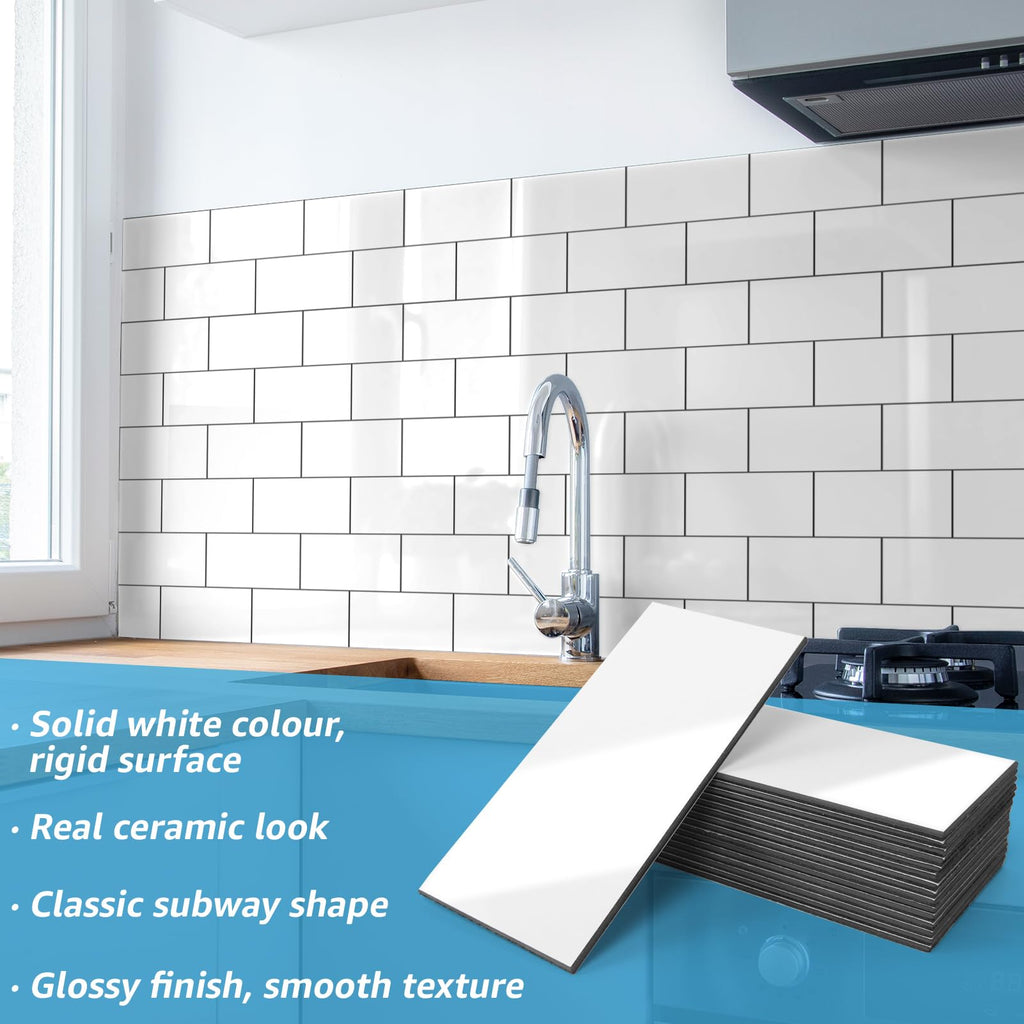 102-Pack Peel and Stick Backsplash on Subway Tile, Glossy White