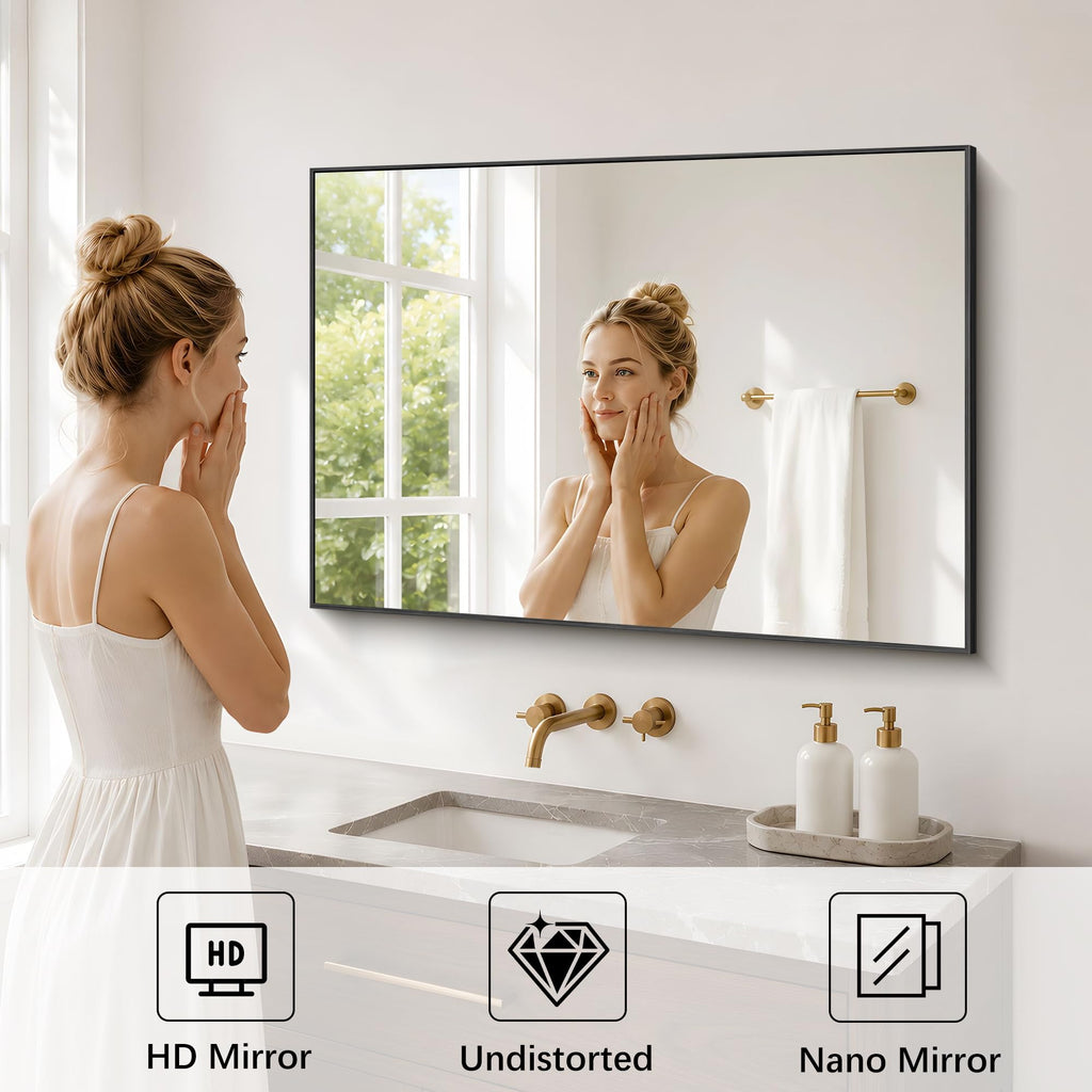 Black Bathroom Mirror for Wall, 30x40 Inch Rectangle Mirrors with Metal Frame