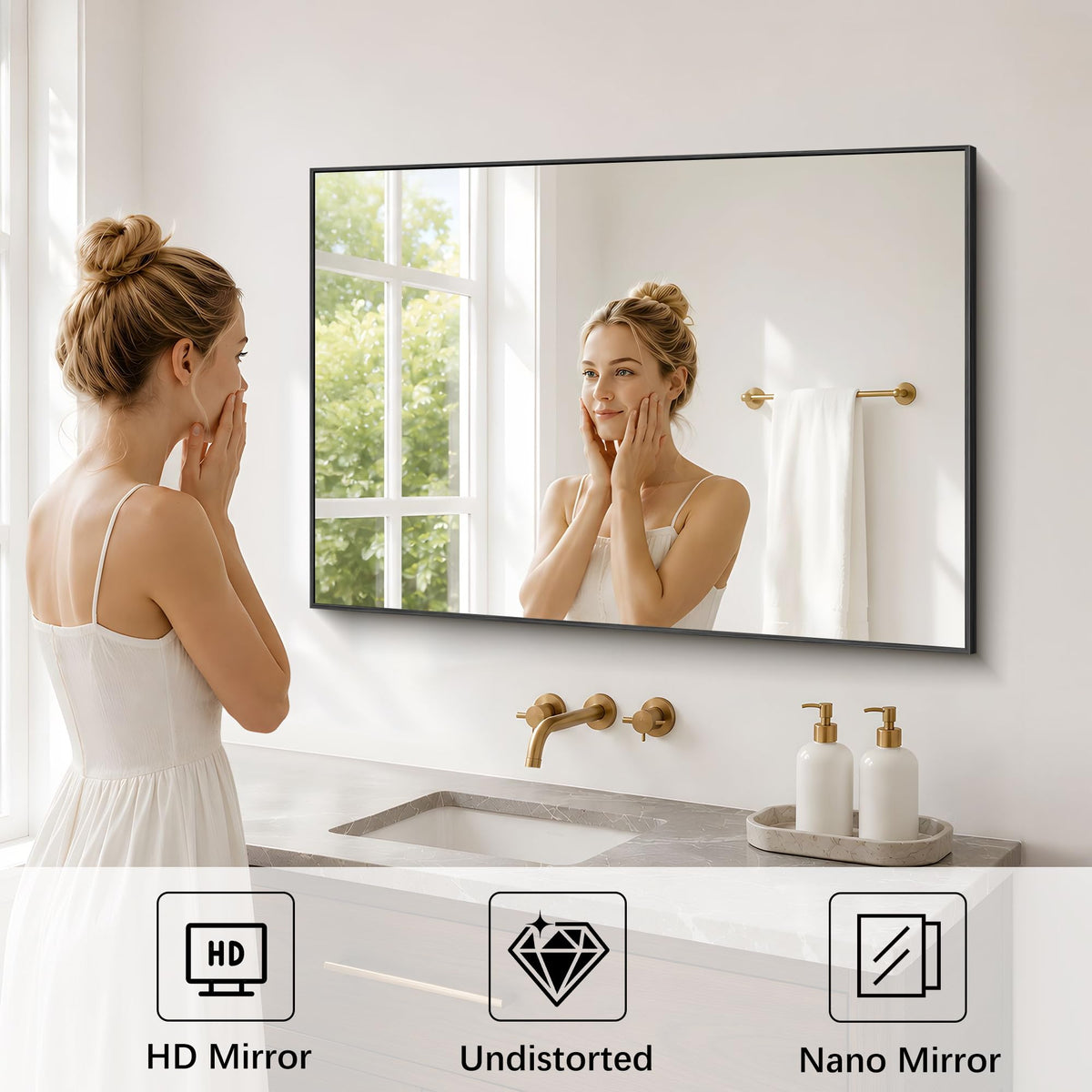 Black Bathroom Mirror for Wall, 30x40 Inch Rectangle Mirrors with Metal Frame