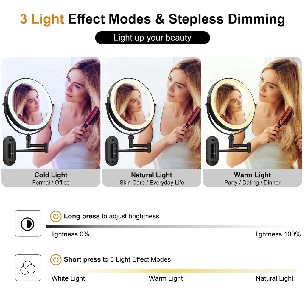 9" Wall Mounted Lighted Makeup Mirror