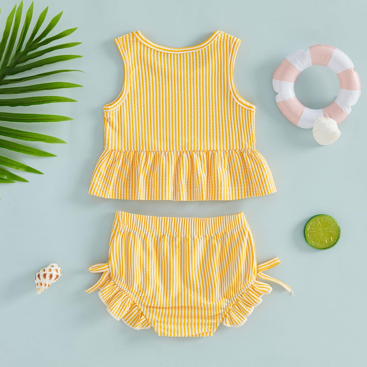 Baby Swimsuit Girl Toddler Bikini Sets Sleeveless Ruffle Striped Bathing Suit Infant Beach Swimwear