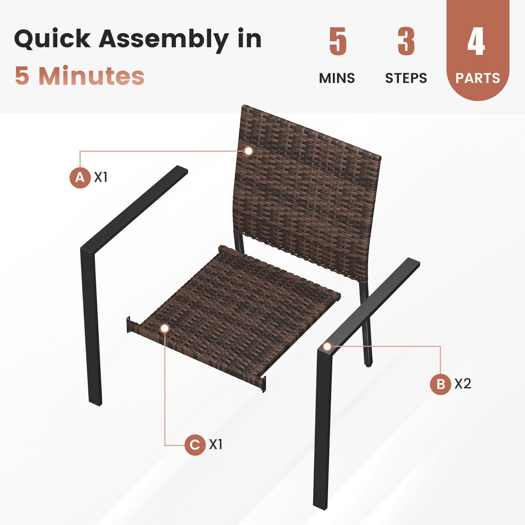 Stackable Patio Chairs Set of 4, Wicker Outdoor Chairs, All-Weather Rattan Dining Chairs with Deep Seat & Armrests