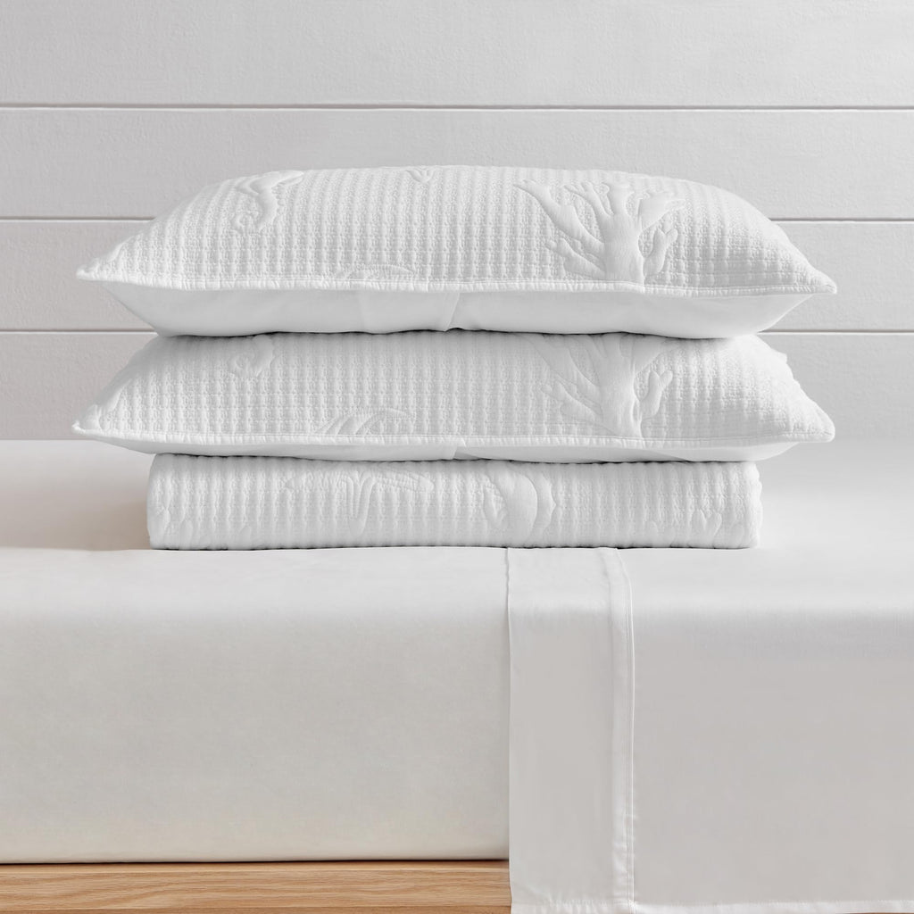 Cross Stitch Sea Quilt Set - Quilt and One Standard Sham - Coastal - White - Quilt (68x86in.) and Sham