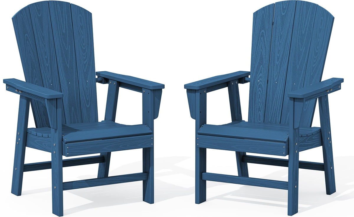 Outdoor Adirondack Dining Chair Set of 2, All Weather HDPE, Navy