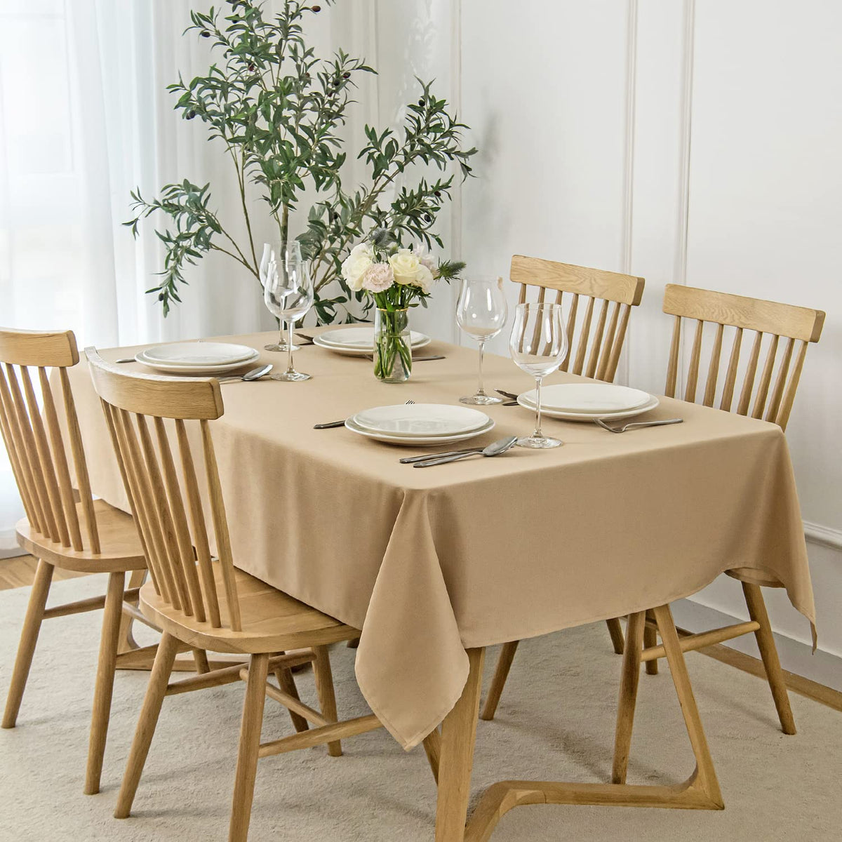 Faux Linen Texture Tablecloth Stain Resistant Waterproof, Wrinkle Resistant Washable Table Cloth, Fabric Table Cover