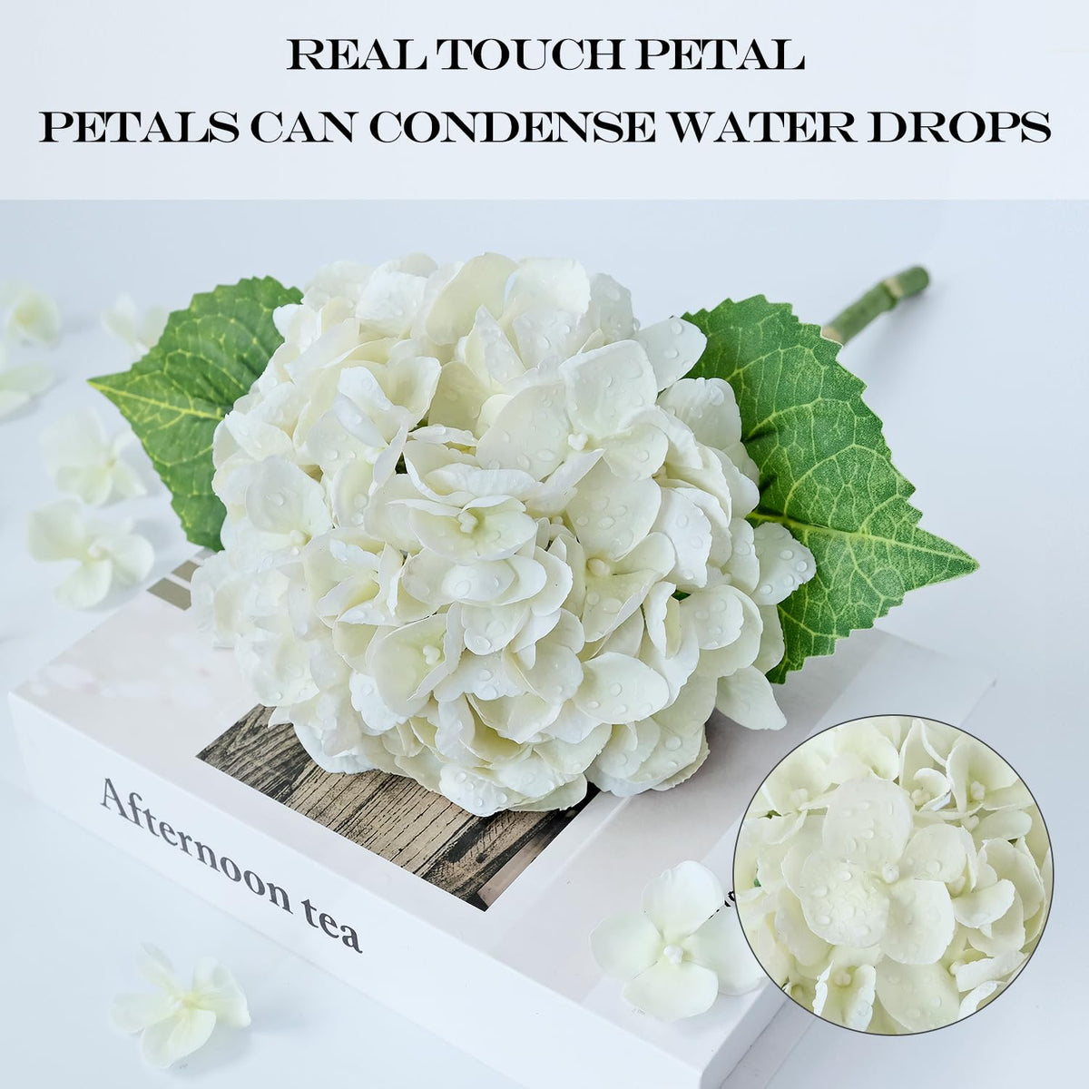 Real Touch Faux Hydrangea Flowers, 4Pcs 21" Off White Fake Hydrangeas Flower with Stems for Wedding Bouquets