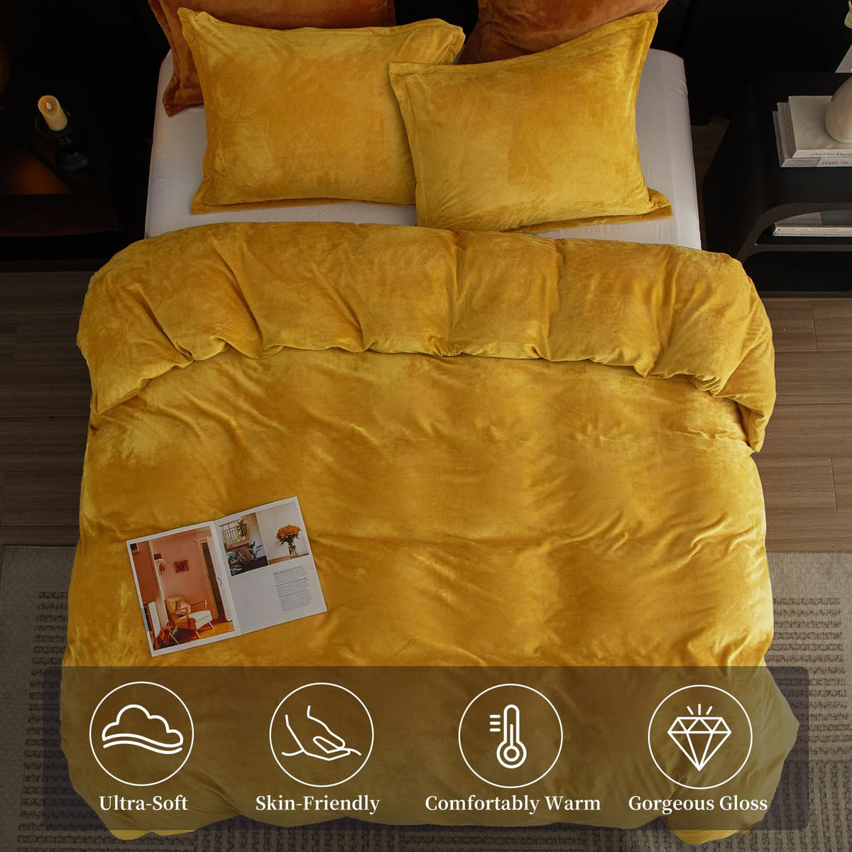 Super Soft Velvet Duvet Cover, 3pcs Luxurious Warm Velour Fluffy Bedding Set with 8 Ties, Cozy Breathable